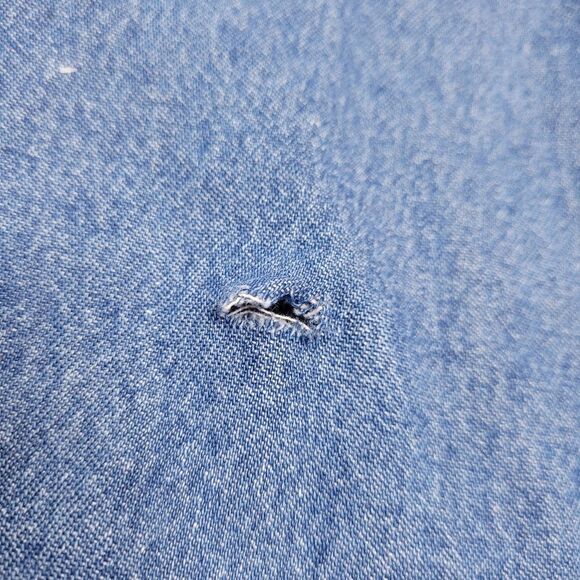 VINTAGE 90s shirt monkey palm tree embellished blue denim top L - Picture 8 of 10